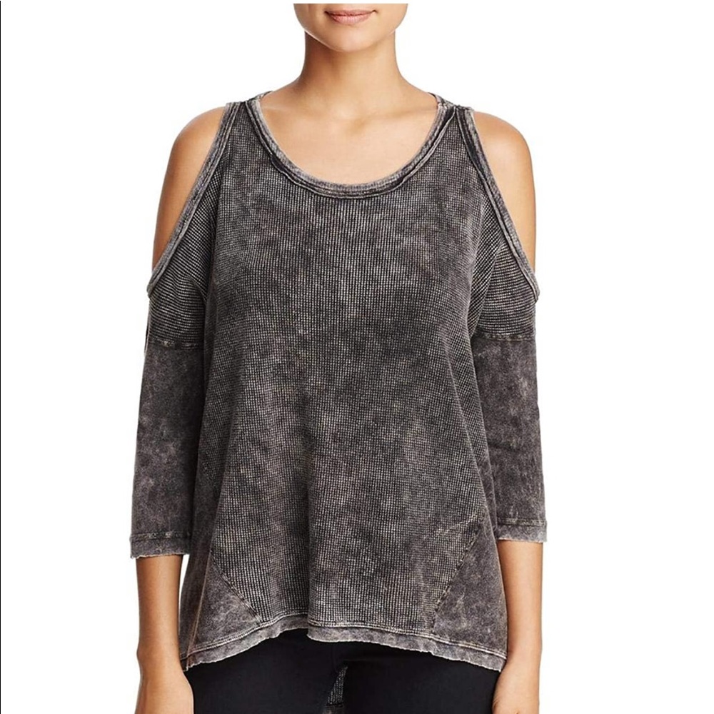 Three Dots thermal high low cold shoulder top